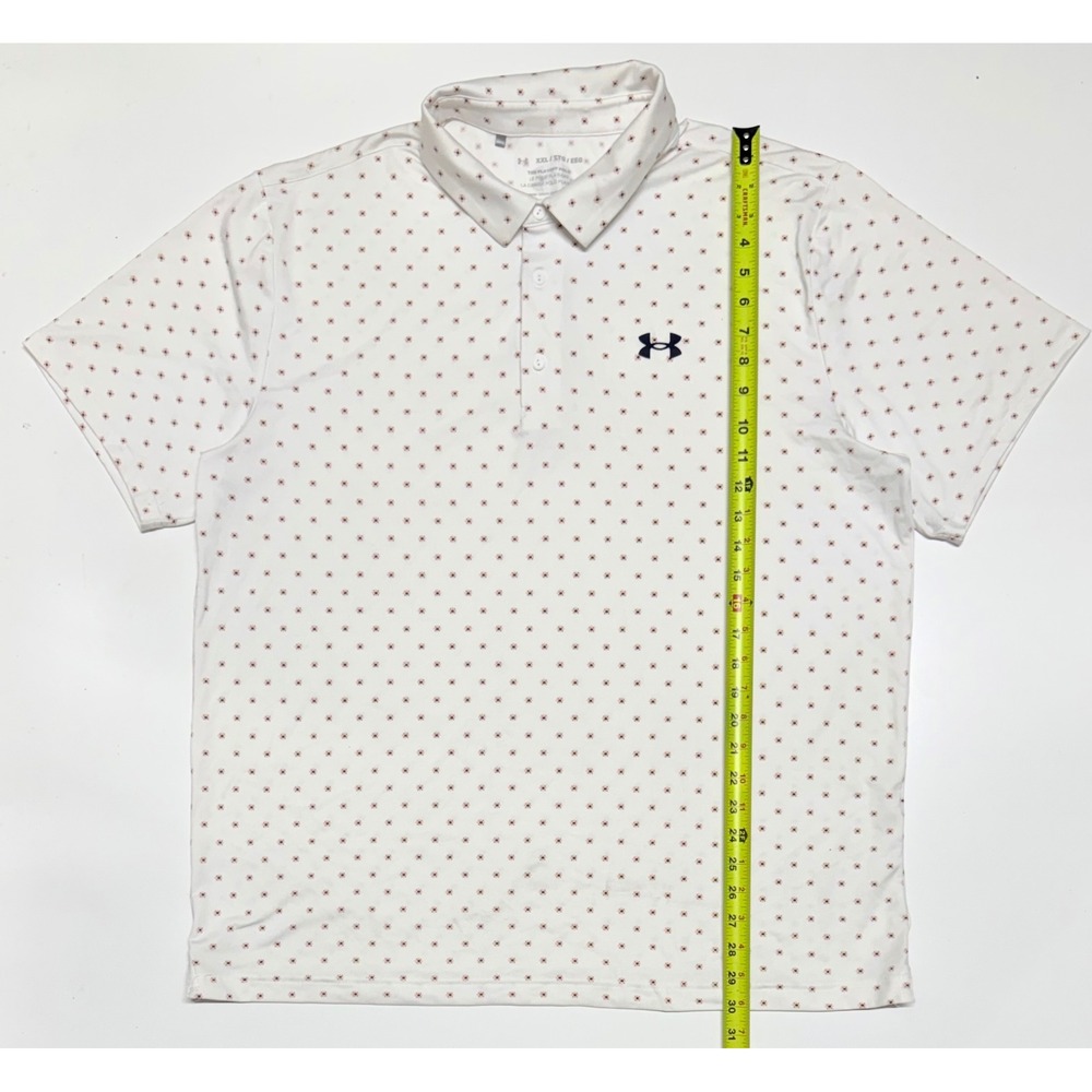 Under Armour Mens Playoff Polo Shirt XXL White Red Navy Geometric Print Golf Tee